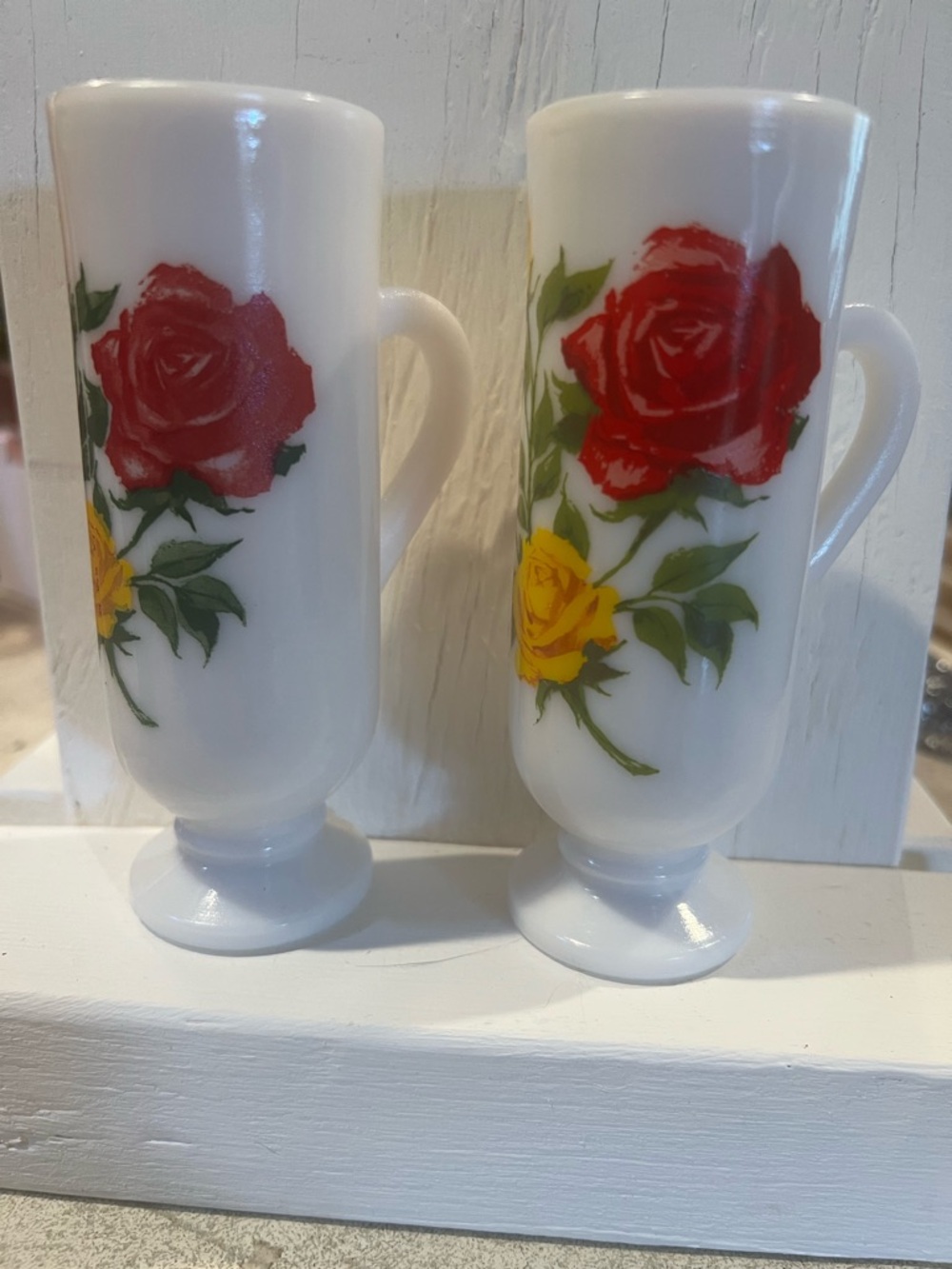Vintage AVON white and red rose Pedestal Mugs